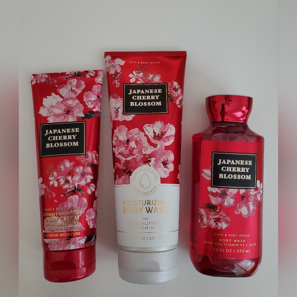 Bath & Body Works 3 Pc Set - Japanese Cherry Blossom - Body Wash And Body Cream
